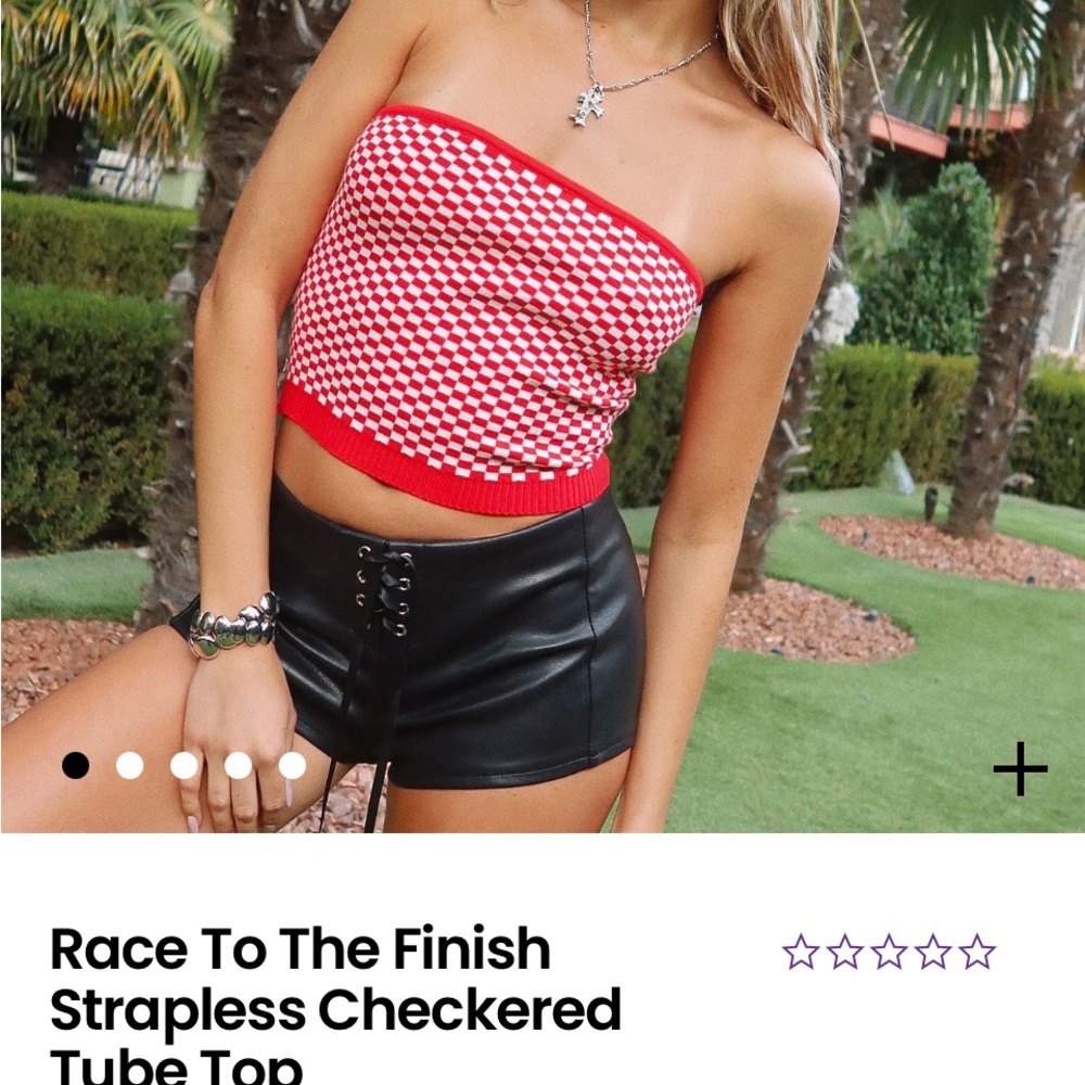 Red and White Checkered Strapless Tube Top